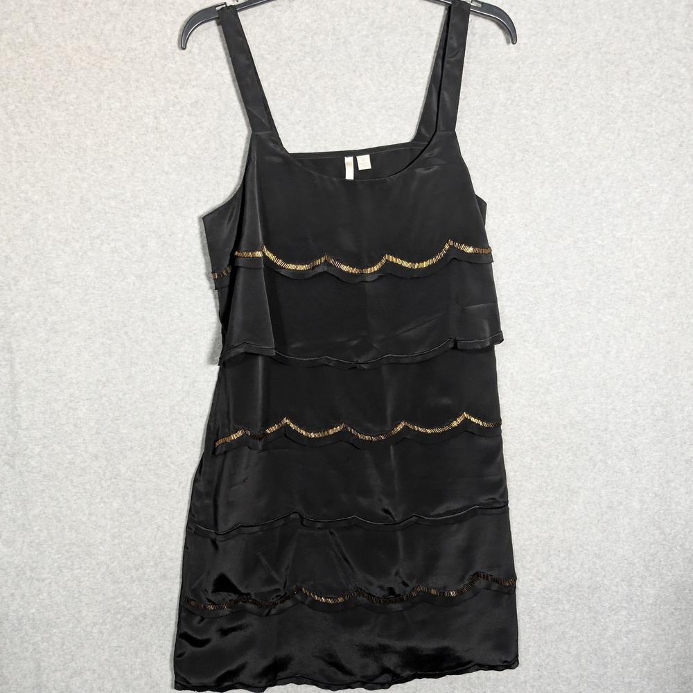 Lauren Conrad‎ Tiered Dress Womens 12 Black Beaded Mini 1920s Style Flapper